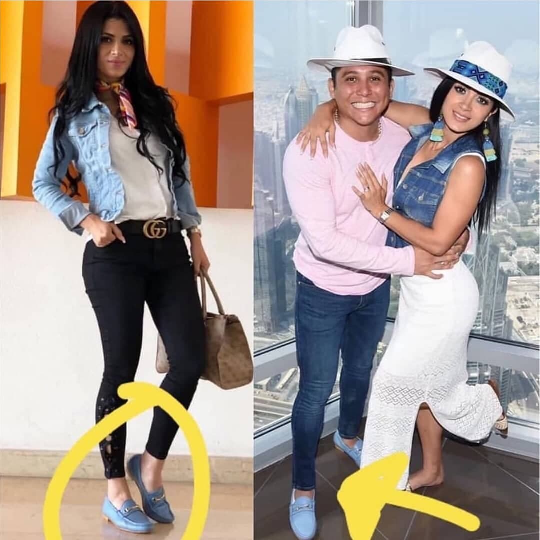 En otra de las imágenes que ha causado polémica se ve a Edwin luciendo uno zapatos de color azul muy parecidos a los que presumió anteriormente su esposa, Kimberly Flores.