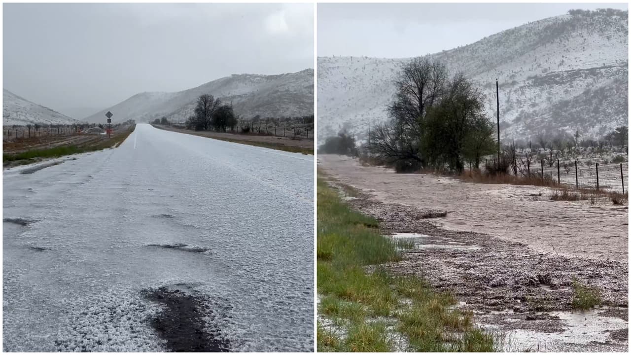 Un ‘río de granizo’ cubrió una carretera en Texas tras fuertes lluvias e intenso viento