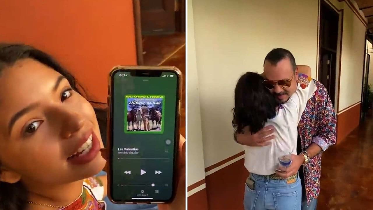 Ángela sorprendió a su papá en su cumpleaños con 'Las Mañanitas' de su abuelito, Antonio Aguilar