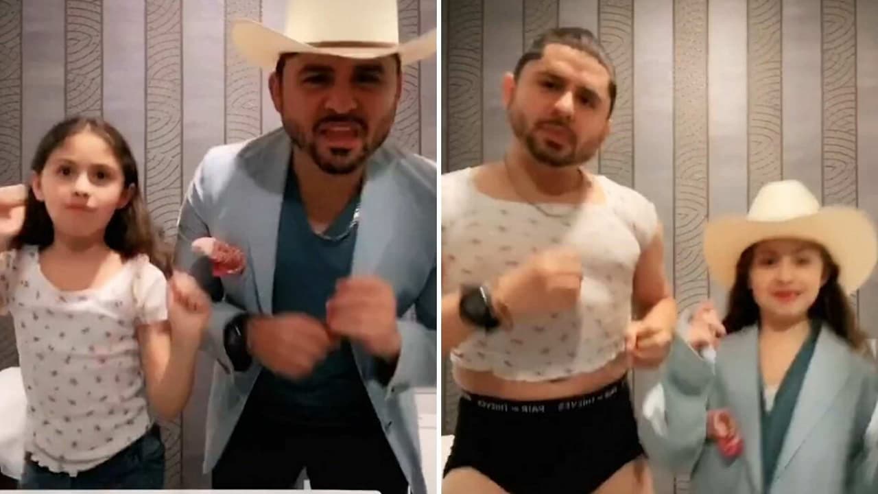 Video: Larry Hernández intercambia el sombrero y saco, por una blusa y mini short de su hija