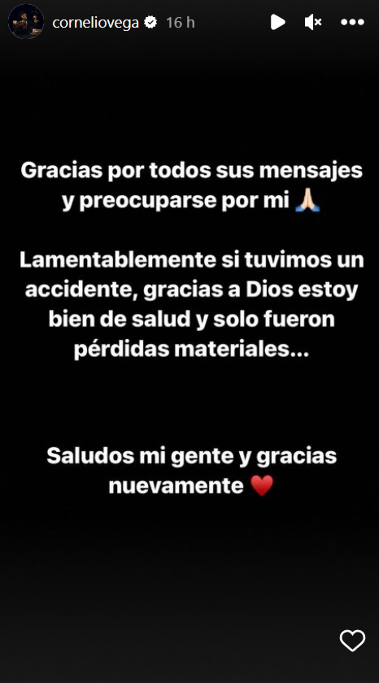 Cornelio Vega Jr. sufrió un accidente automovilístico a bordo de su camioneta.