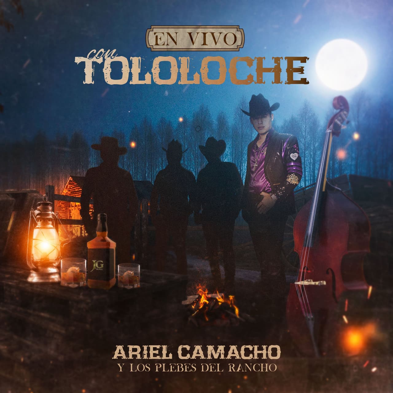 Esta es la portada de "En Vivo Con Tololoche", el más reciente EP de Los Plebes del Rancho de Ariel Camacho.