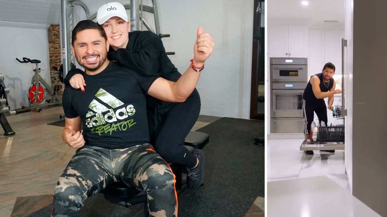Kenia Ontiveros chulea los brazos de su ‘Esperancito’, Larry Hernández, mientras lava los trastes