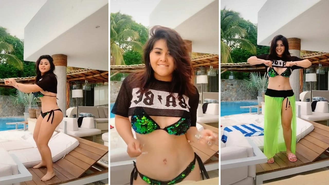 Gomita deslumbra al bailar populares retos de TikTok con sexy bikini