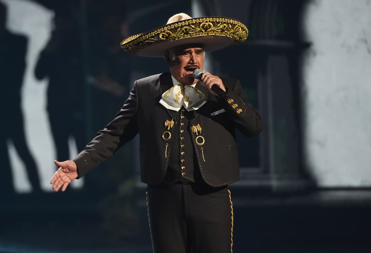 Vicente Fernandez performs a medley at the 20th Latin Grammy Awards on Thursday, Nov. 14, 2019, at the MGM Grand Garden Arena in Las Vegas. (AP Photo/Chris Pizzello)