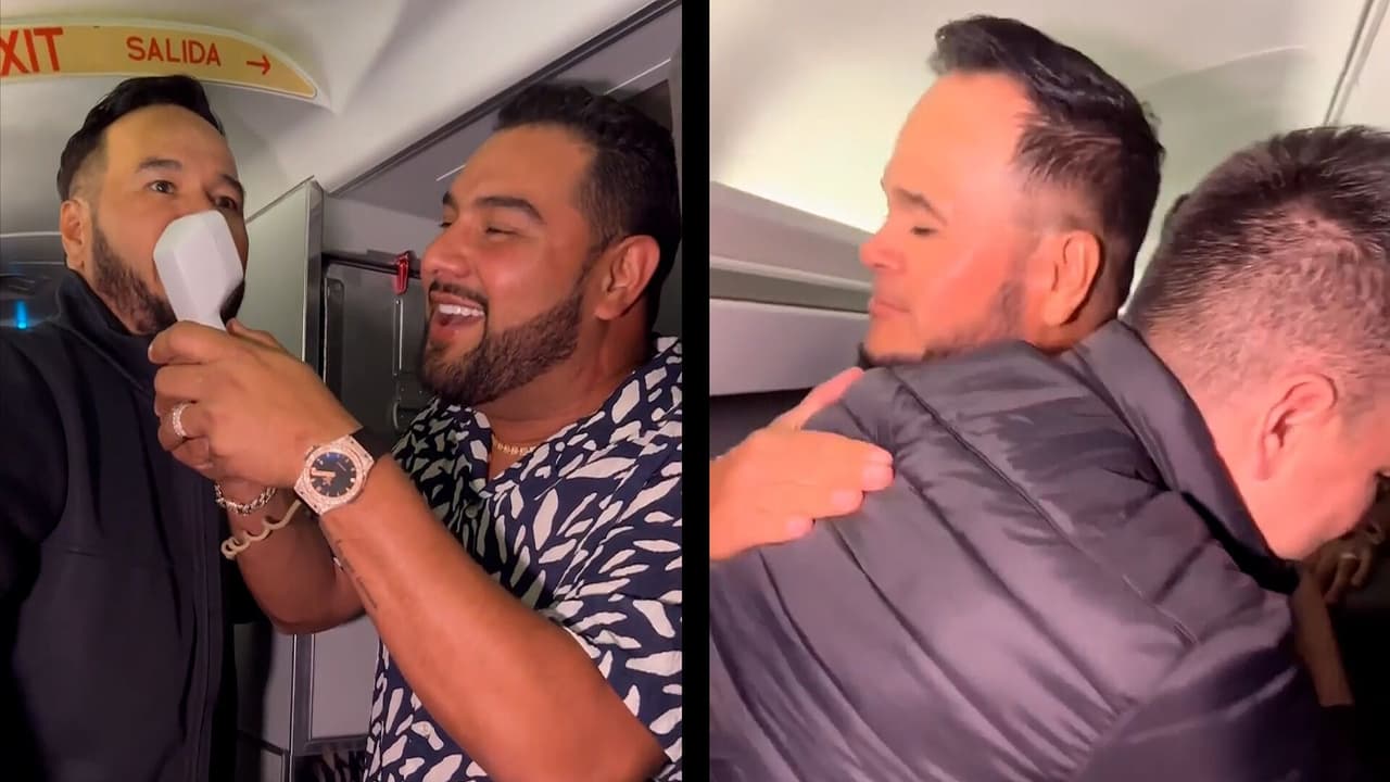 Alan y demás integrantes de Banda MS le cantan 'Las Mañanitas' en pleno vuelo a Pavel