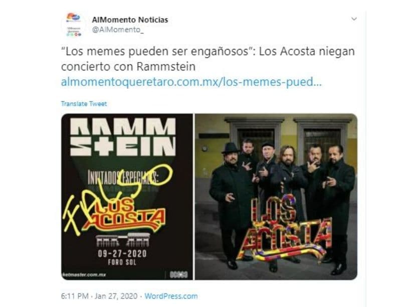 La banda Los Acosta fueron víctimas de los memes, después de que se “confirmara” su participación en el concierto de Rammstein.