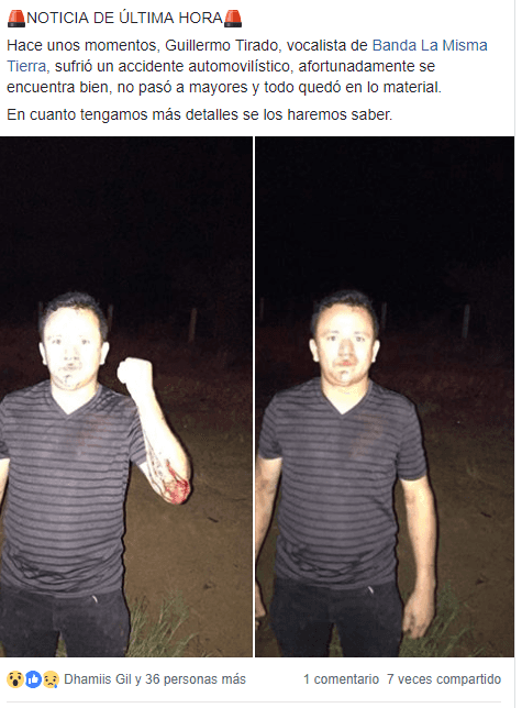 Guillermo Tirado se recupera de accidente vehicular
