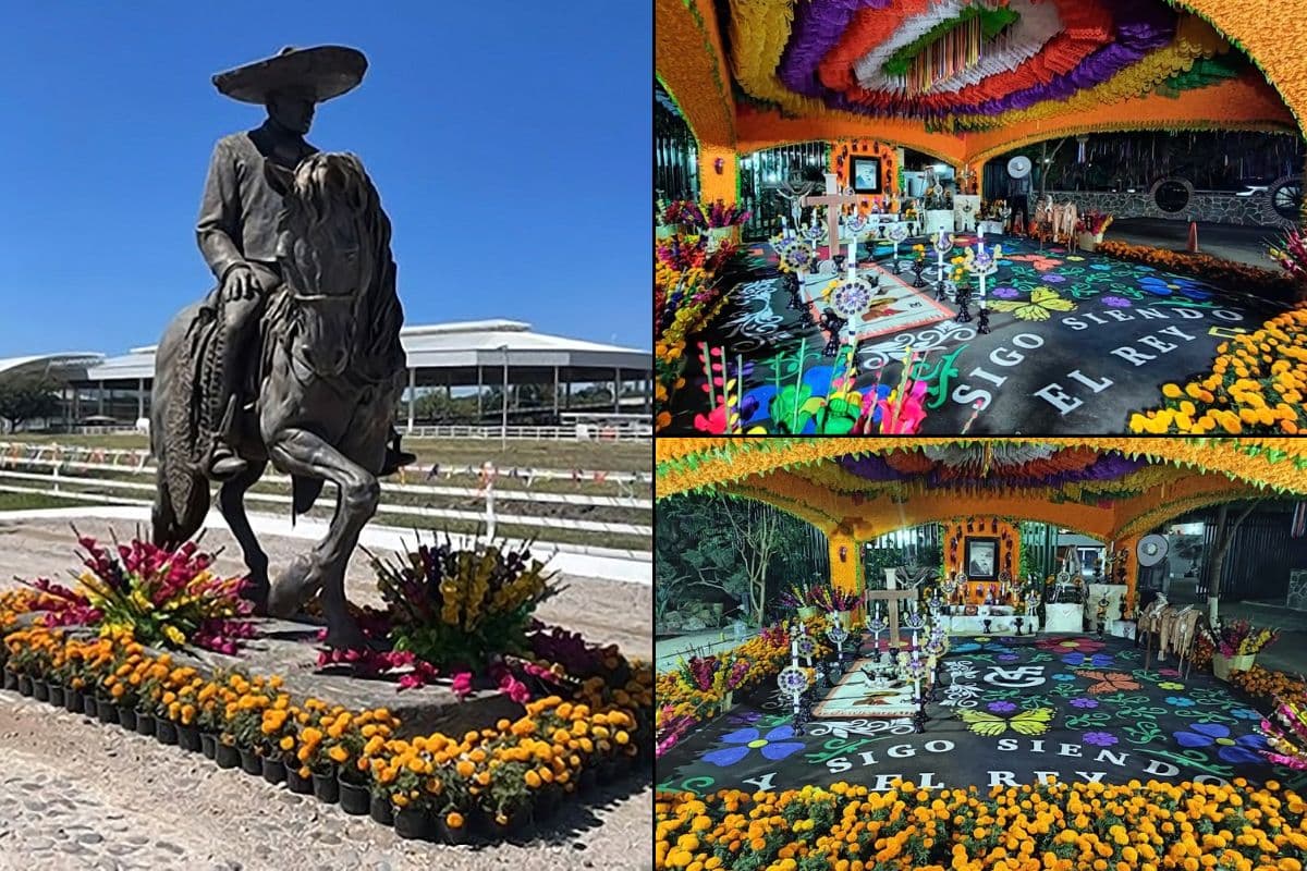 Armar una gran ofrenda en la tumba de Vicente Fernández por el Día de Muertos.