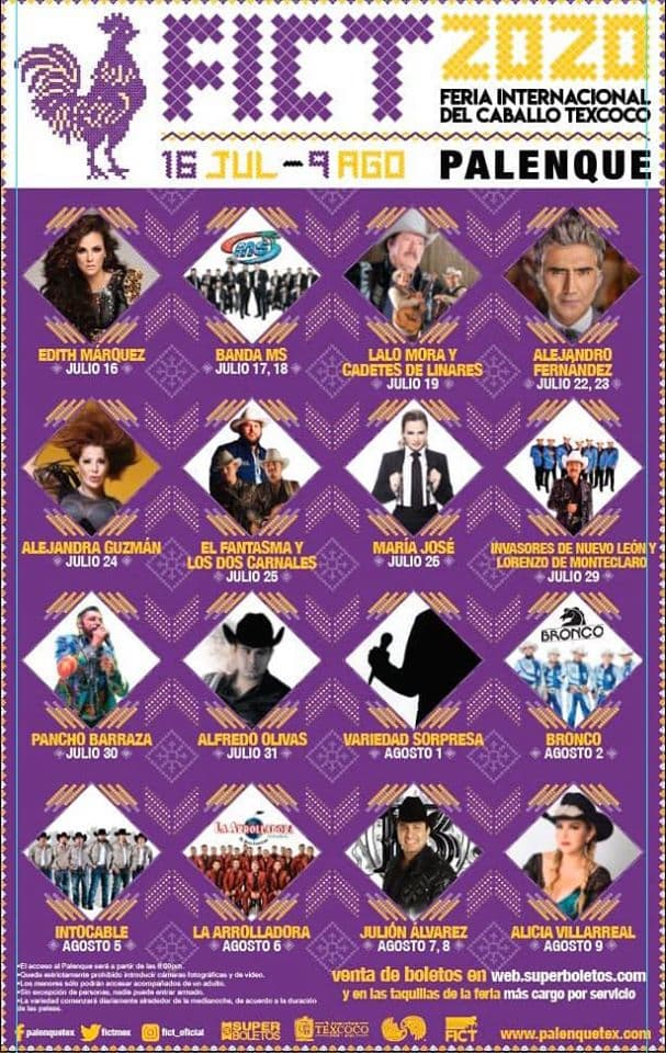 La Feria Internacional del Caballo Texcoco 2020, a realizarse del 16 de julio al 9 de agosto, anunció los días y artistas que tendrá tras su reprogramación a causa de la contingencia por el coronavirus.