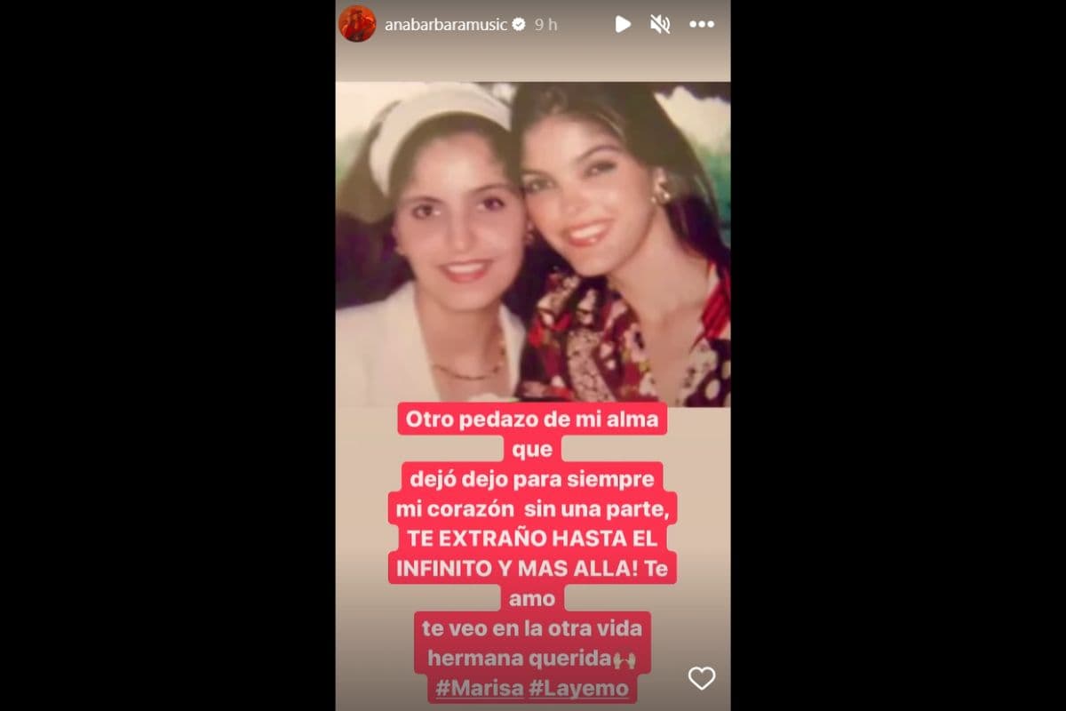 Ana Bárbara dedica emotivo mensaje a su hermana, Marissa Ugalde.
